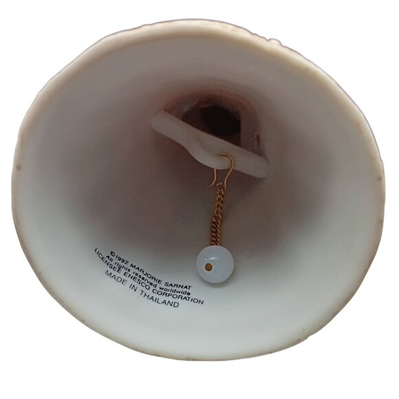 Vintage 1992 Marjorie Sarnat Christmas Bell Figurine Girl in Red Coat with Gift - Picture 4 of 4